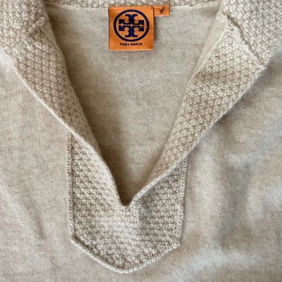 Tory Burch 100% Cashmere V Neck Sweater Beige Size M - Picture 7 of 14
